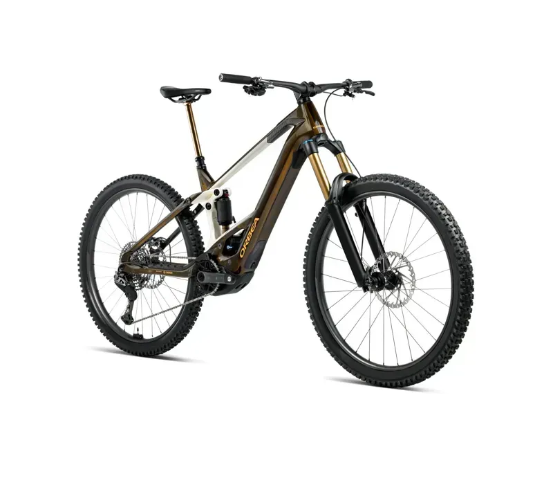 Orbea Wild M-Team Mullet Carbon Mountain Bike in Caramel Carbon View - Cream White Matt-1